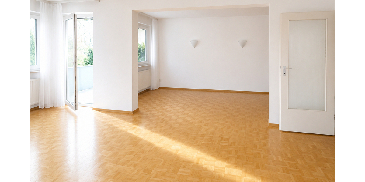 Wohnzimmer mit Blick zum Essbereich KI